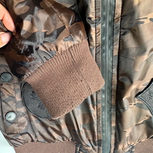XRAY Jeans Brown Camouflage Bomber Jacket W/ Faux Fur Collar & Patches Size M - Picture 11 of 13